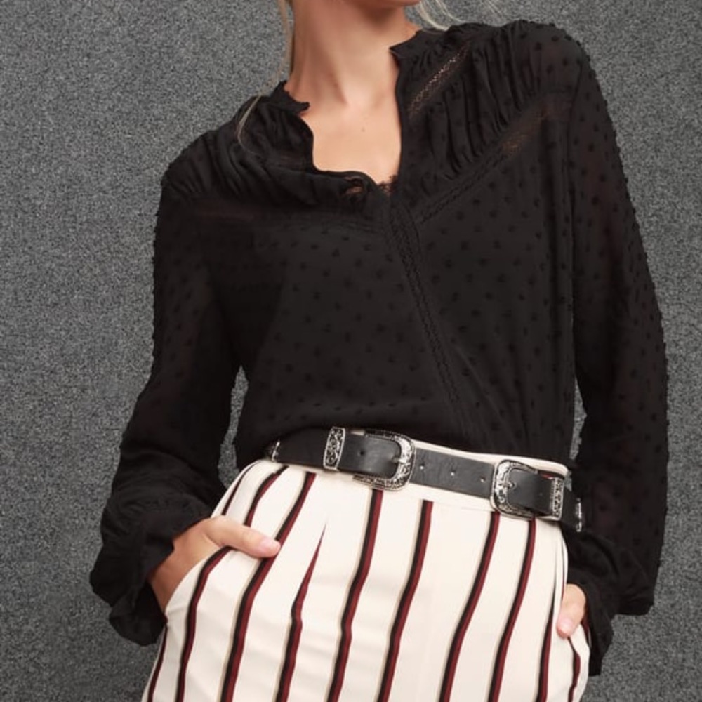 Lush Lissette Black Swiss Dot Lace Long Sleeve Top